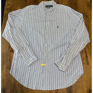 Mens Ralph Lauren classic fit long sleeve stripe blue cotton  button up size XL